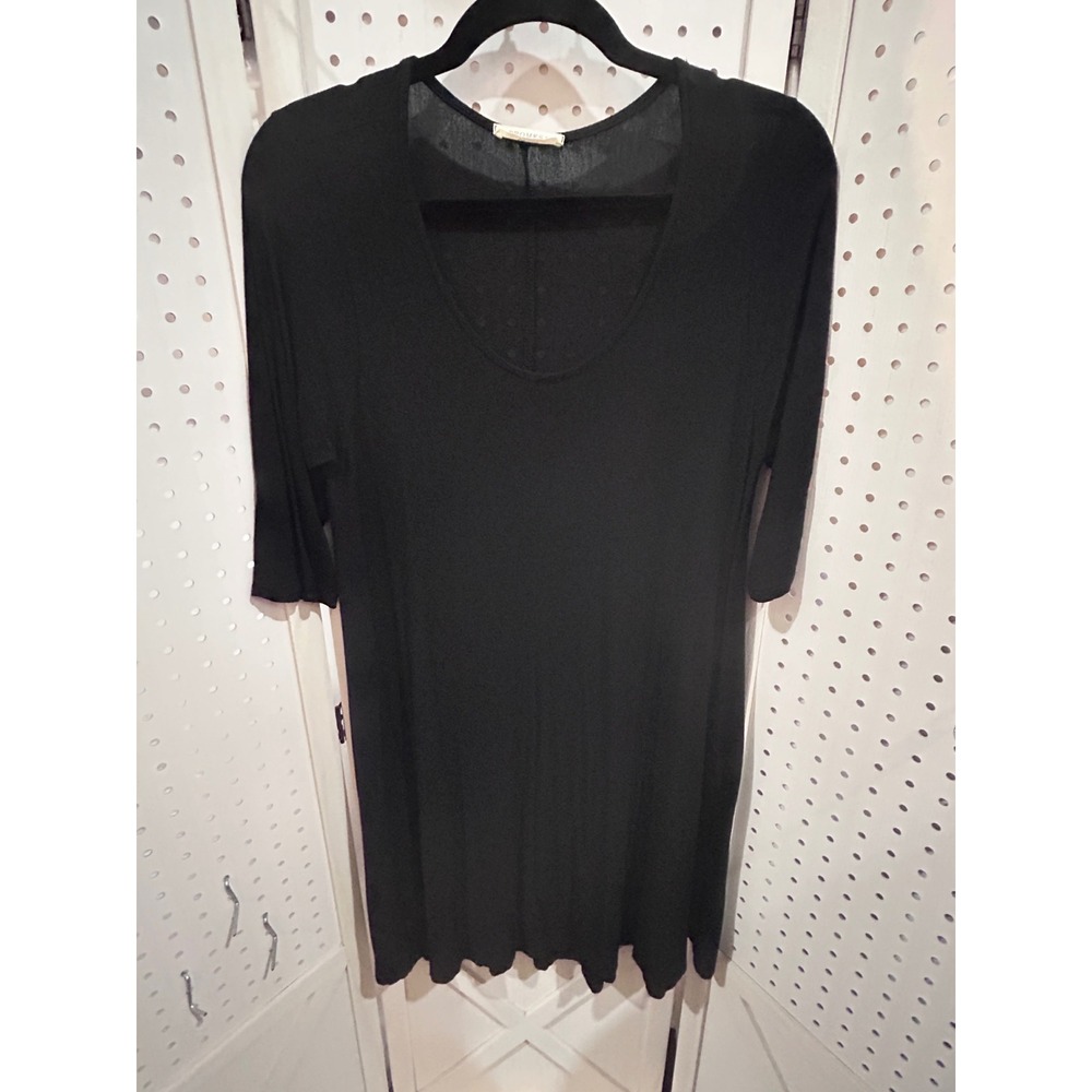 PROME SA Black V Neck 3/4 Sleeve‎ Tunic Top Dress Casual Basic Everyday Womens